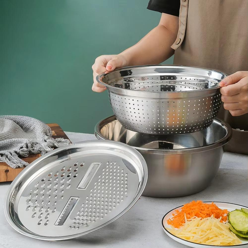 3 In 1 Vegetable Washing Basin Stainless Steel Rice Washing Drain Basket Sink  Kitchen