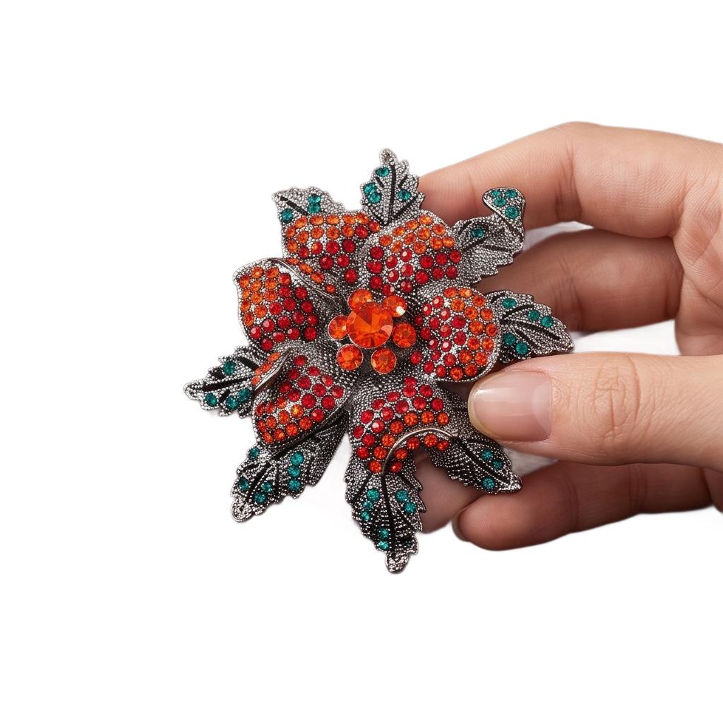 Full Diamond Large Flower Brooch, Alloy Rhinestone Pin, Fashionable Accessory