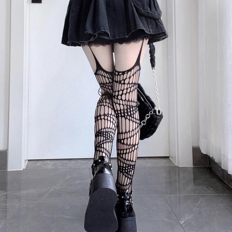 Fishnet Stocking Hollow Out Lace Stockings Pantyhose Vertical Stripes Lolita Sling Socks Cosplay Costume Accessories