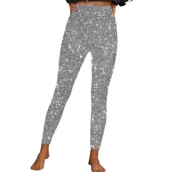 Pantaloni creion pentru femei cu talie înaltă, cu sclipici, pantaloni lungi, țesătură elastică, pantaloni strălucitori, jambiere cu paiete