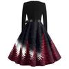 Women's Fashion V-Neck Relaxed-Fit Christmas Print Long-Sleeved Dress