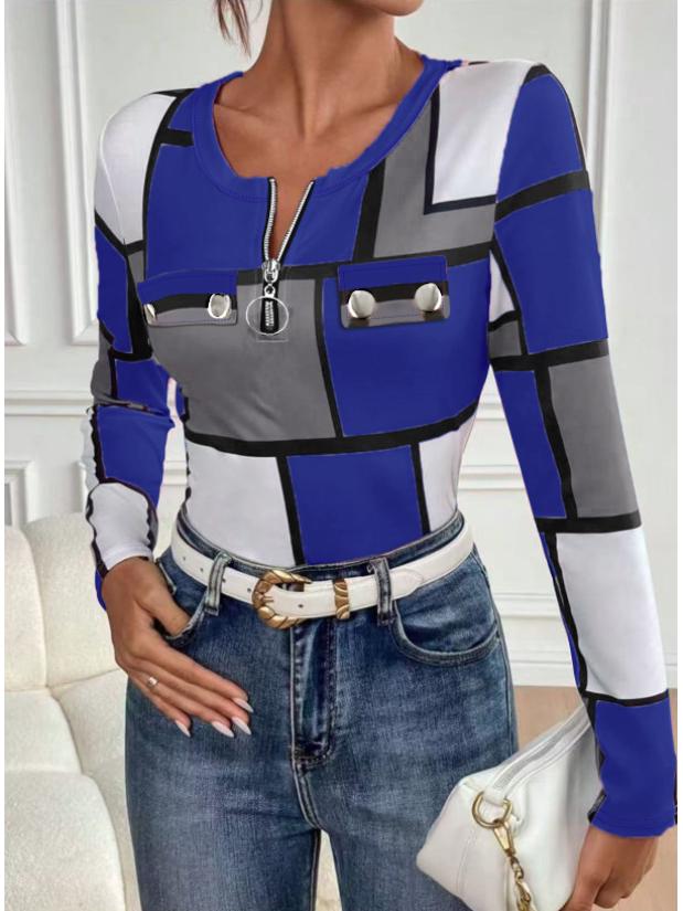 2025 Trendy Women's Plaid Round Neck Long-Sleeve T-Shirt