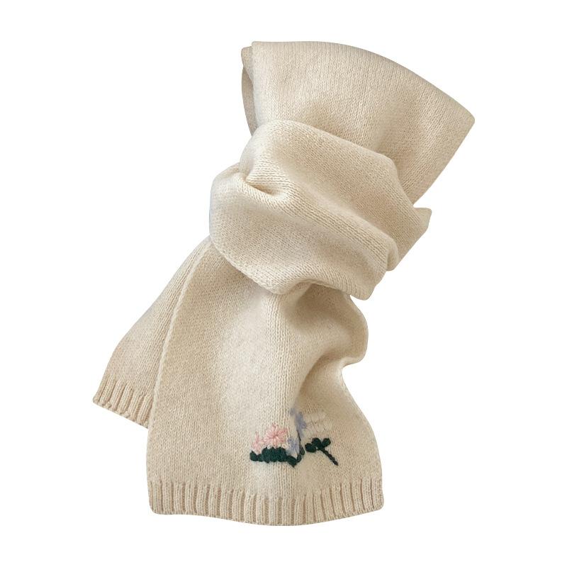 New Autumn and Winter Knitted Scarf with Embroidered Small Flowers Warm Neck Protection Scarf Autumn and Winter Atmosphere Warm Korean Style Scarf