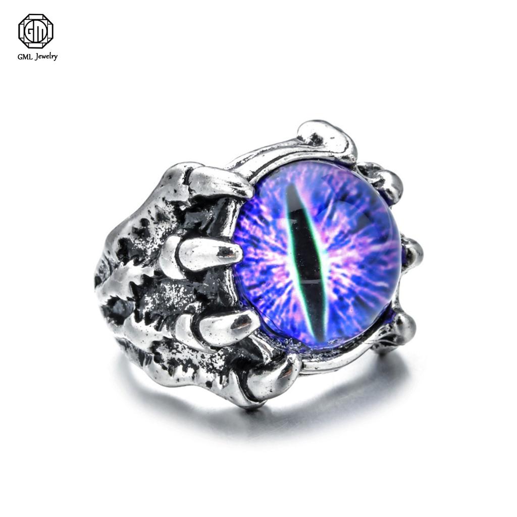 Gothic Dragon Claw Eagle Talon Ring Adjustable Open Band Evil Eye Blue Crystal Gothic Punk Jewelry for Men Women Unisex Vintage