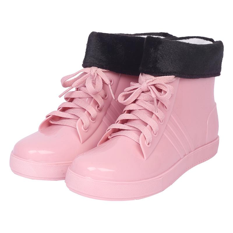 Water shoes rain shoes women's adult short tube fashion lace-up jelly low-top non-slip rain boots low tube women's rubber shoes students waterproof