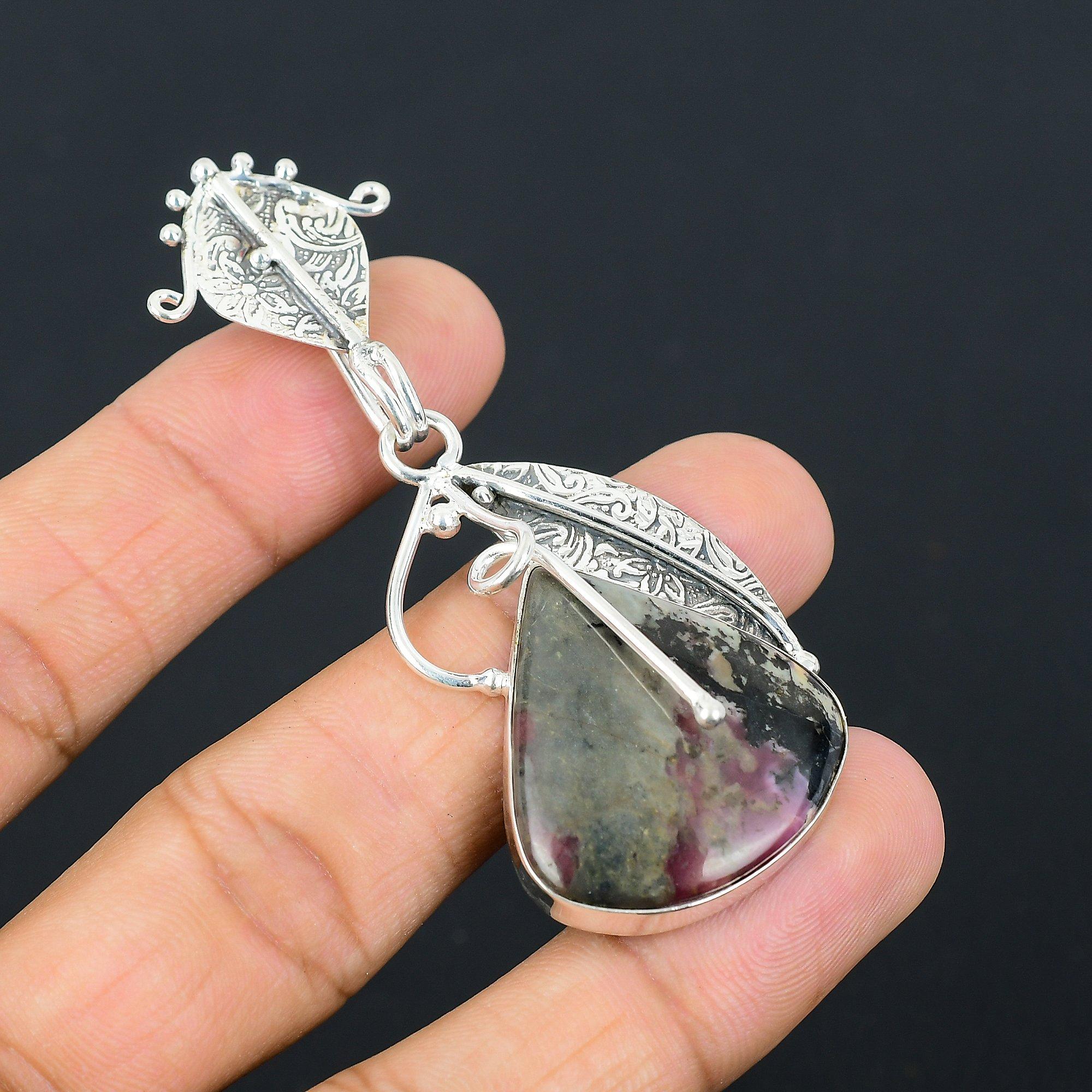 Sisters Day Deal Pear Silver Leaf Jasper Stone Mother Elegant Pendant 925 Silver