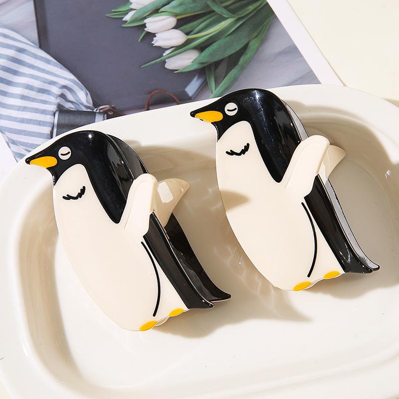 Cute Pet Penguin Hair Clip Acetate Hair Accessories Shark Clamp Black White Color Block Hair Grips For Women Girls Children
