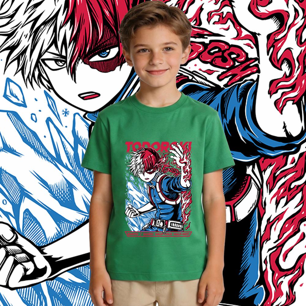 Boys Girls Cotton T Shirt My Hero Academia Shoto Anime Print Kids Casual Short Sleeve Top Soft Breathable Summer Clothing