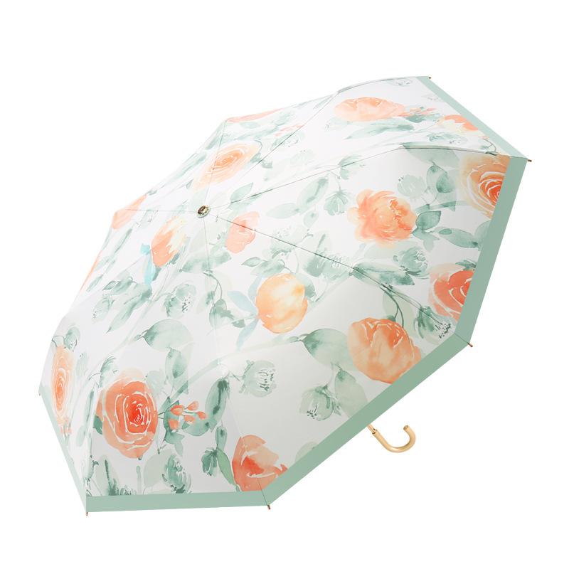 High value three-fold 8-bone small gold hook colored glue fabric sunscreen and UV protection folding parasol can be