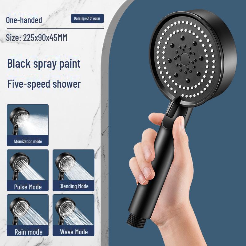 

Ручной душ под давлением: Пятискоростной тропический душ высокого давления со смесителем для ванны. large water output, upgraded version чёрный