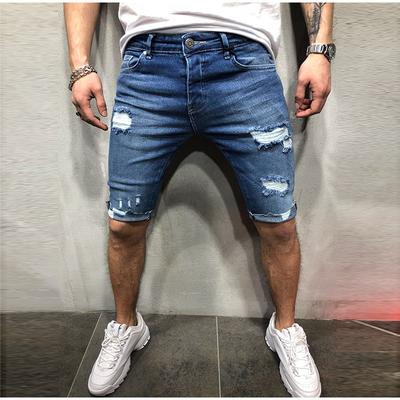 Pánské módní ležérní rovné díry rovné flocking denim krátké kalhoty ležérní slim fit denní nošení joggers mid waist jednobarevné džíny