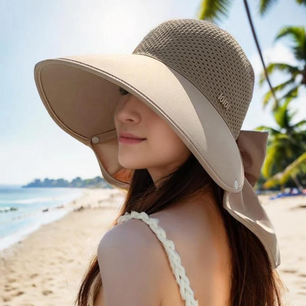 Large Bowknot Bucket Hat Breathable Visor Hat Casual Beach Sun Cap  Women