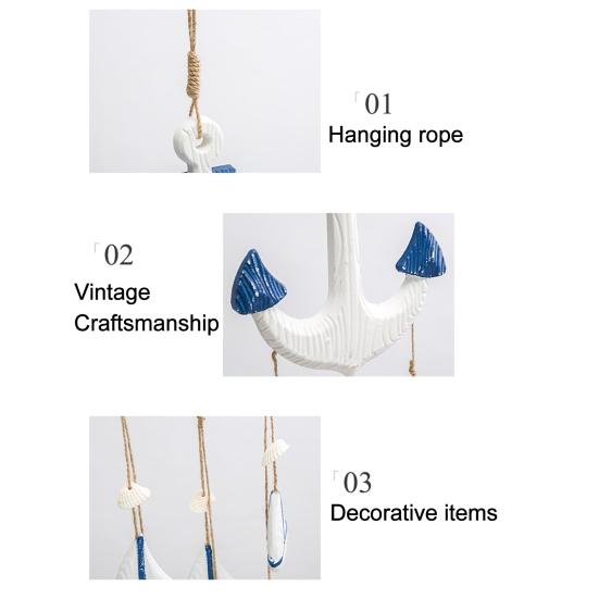 Rustic Ocean Windchime Coastal Beach Theme Wooden Hanging Decor with Hemp Rope for Indoor Outdoor Nautical Patio Garden Decor