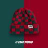 New autumn and winter knitted hats, women's ear protectors, warm contrasting color checkerboard, small versatile wool hats, couple cold hats