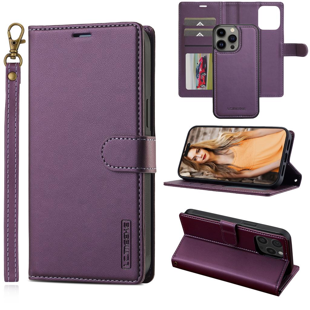 LC.IMEEKE L2 Series for iPhone 14 Pro Case PU Leather Wallet Detachable Magnetic Phone Cover