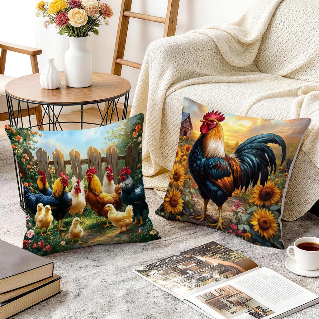 1/4pcs Farm Rooster Cushions Pillowcase Polyester Cushion Cover Throw Pillow Pillowcover Home Car Sofa Decor
