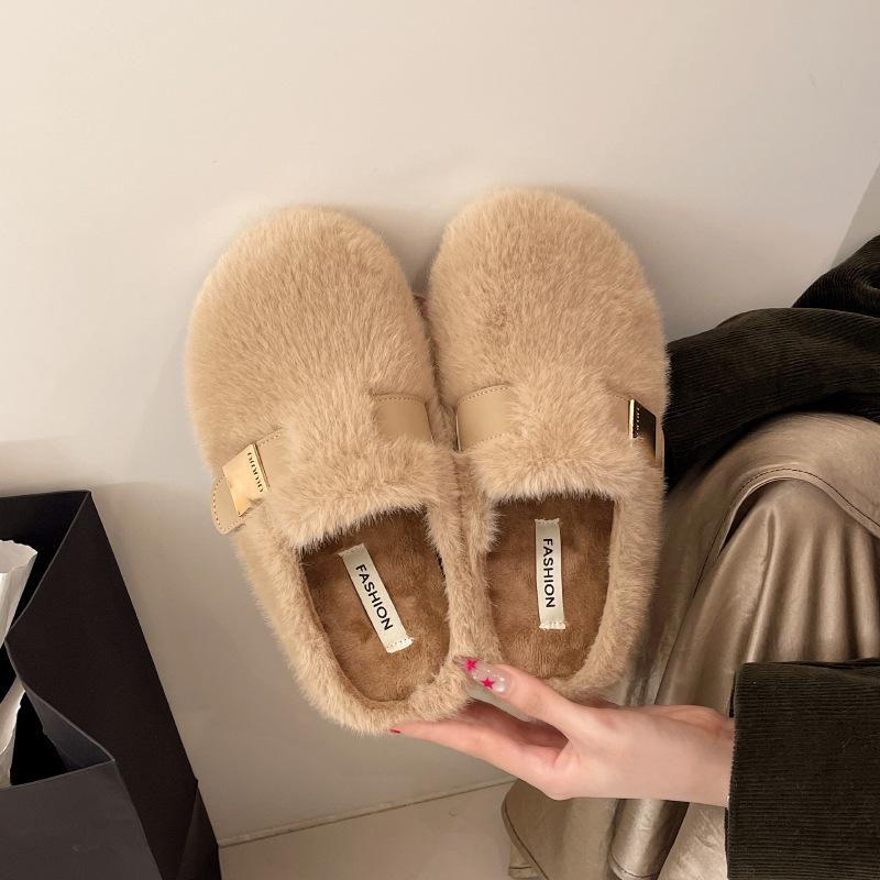 Super fire thick bottom heightening fluffy slippers women's outer wear 2025 autumn and winter new beautiful high-end fluffy cotton slippers