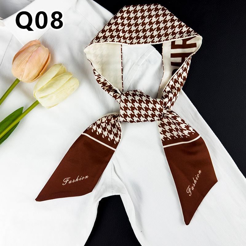 New Long Versatile Silk Scarf Tied Hair Band Bow Letter Floral Streamer Tied Bag Gift Small Silk Scarf