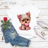 Femme Tshirt Funny Hat Wearing Watercolor Print Dog Cute Animal Print Tshirt Women Fashion Trend 90s Tshirt Dog Lover Tshirt