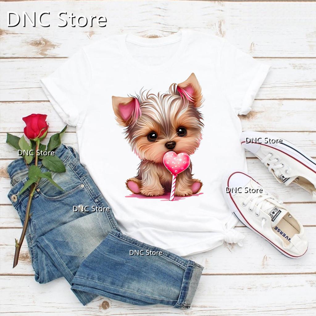 Femme Tshirt Funny Hat Wearing Watercolor Print Dog Cute Animal Print Tshirt Women Fashion Trend 90s Tshirt Dog Lover Tshirt