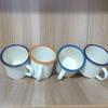 Vintage Enamel Coffee Mug Set with Lids and Rope Handles