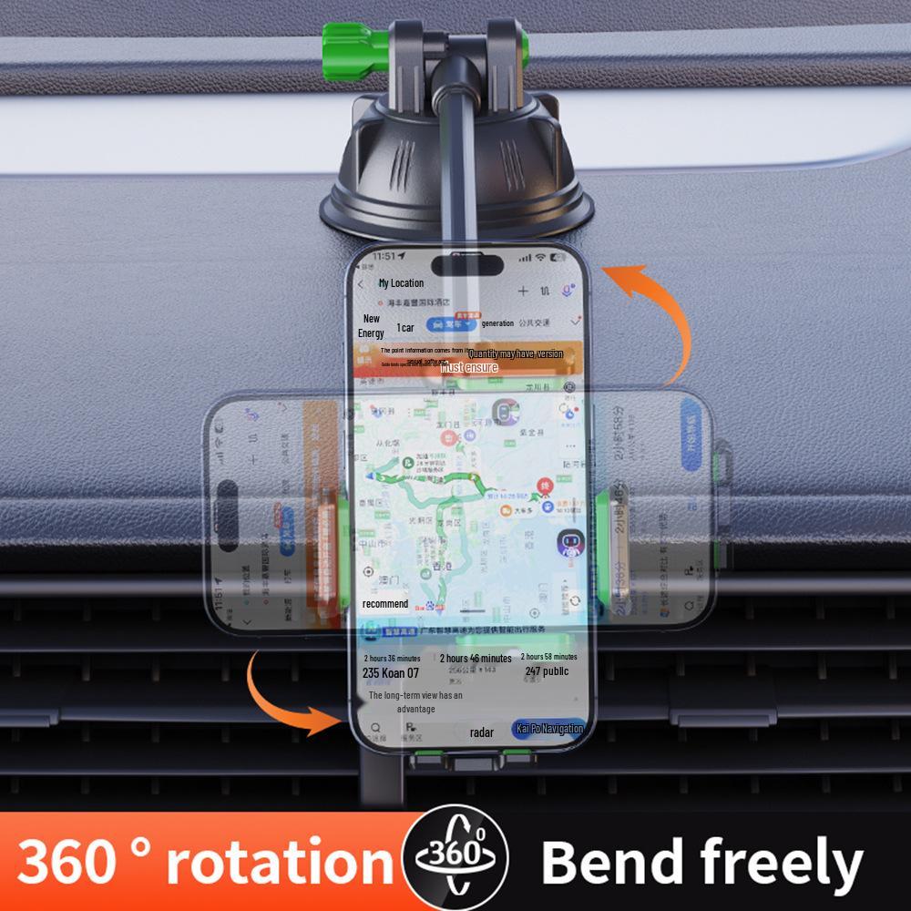 Flexible Soft Tube Car Phone Mount with Large Suction Cup for Windshield or Dashboard