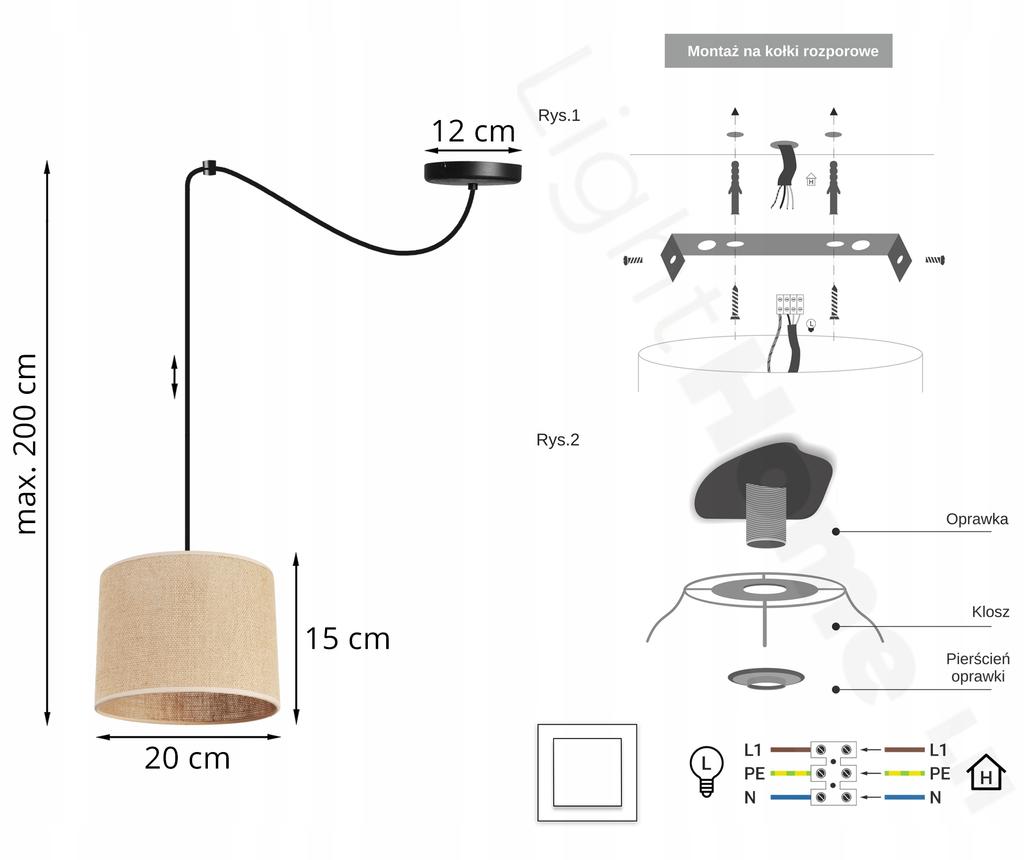Hanging Lamp, Ceiling Chandelier, Lampshade 20 Cm, Spider