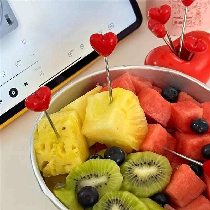 Fruchtgabel aus Edelstahl mit Ständer 10 Stück Herzgabel Dessertgabel Bento-Lunchbox Küchenhelfer-Sets Zubehör Heimdekoration