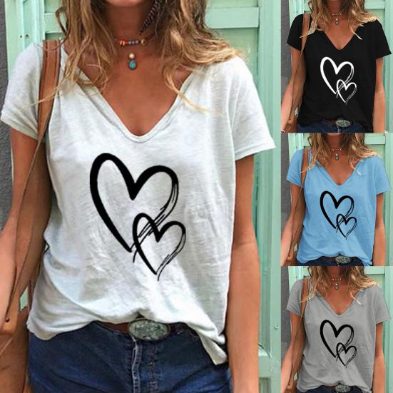 

Блузка с V-образным вырезом, мягкие женские свободные топы с короткими рукавами для повседневного ношения L чёрный