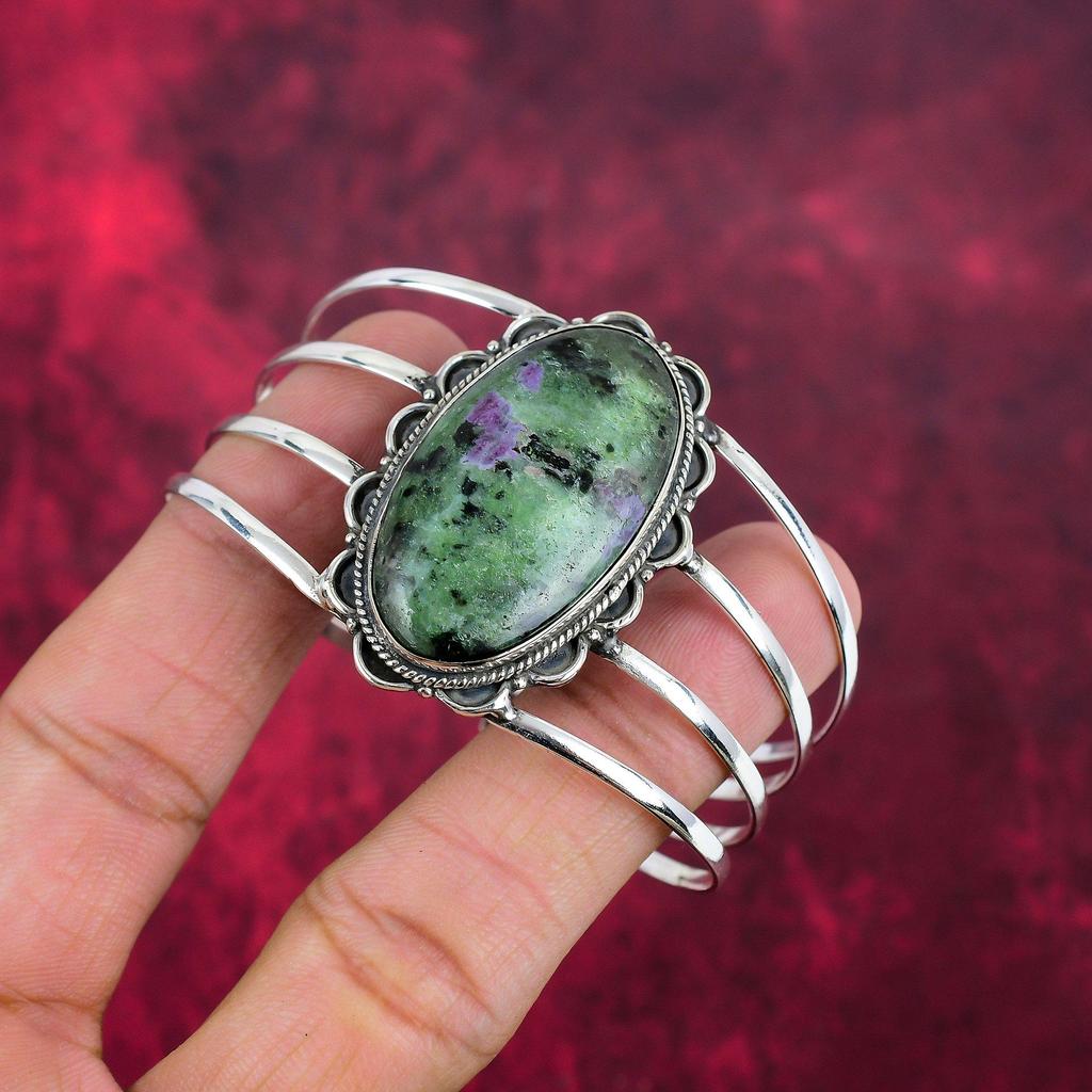 Ruby Zoisite Bangle Gemstone Jewelry, 925 Solid Sterling Silver Handmade Bangle, Latest Design Cuff Jewelry