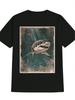 Vintage-Inspired Shark Graphic T-shirt - Casual Black Polyester Tee with Realistic Underwater Design