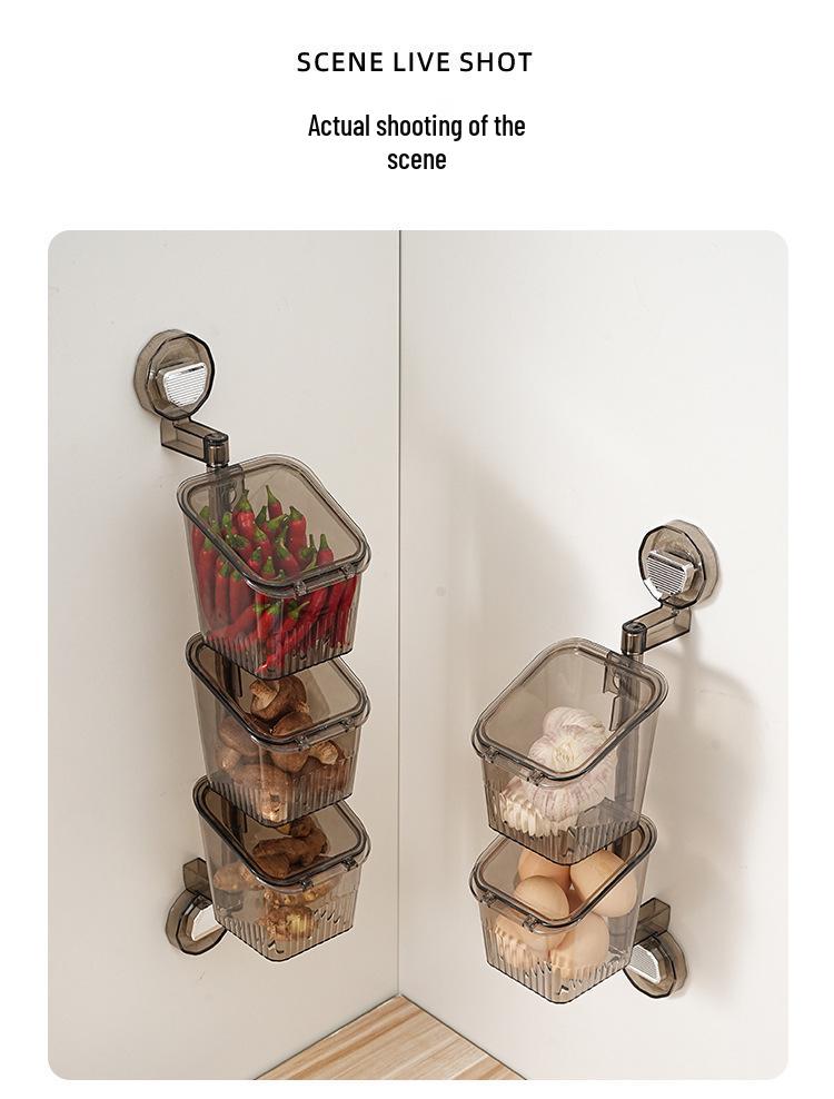 Multifunktionell Väggmonterad Köksförvaringslåda med Lock - Hålfri Transparent Sugkoppshållare för Grönsaker