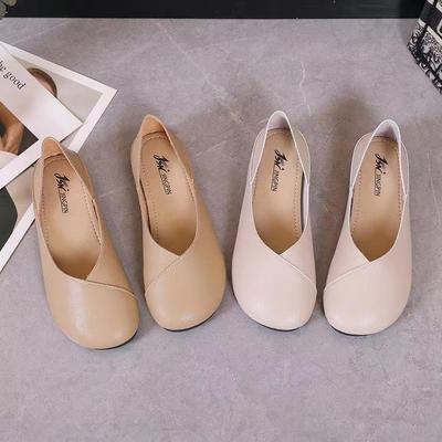 2025 New Autumn Flat-soled Single Shoes Women's Soft Leather Simple Shallow Mouth Square Head Grandma Shoes Casual Retro One-pedal Lazy