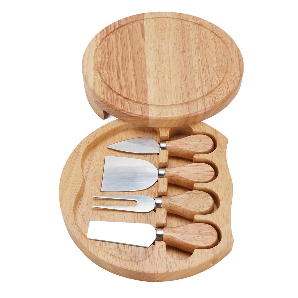 Cheese Board Set Rubberwood Platter Cheeseboard Kit Charcuterie Board Set with 4 Pcs Stainless Steel Cutting Tools