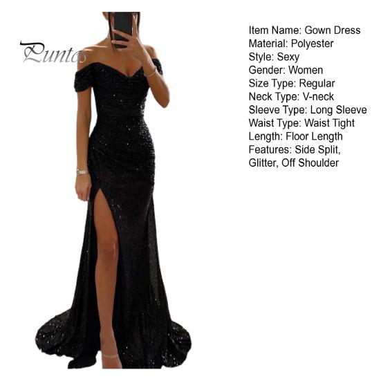 Třpytivé plisované šaty Elegantní výstřih do V Odhalená ramena Maxi Krátký rukáv Detail pasu Dlouhé Úzké Večerní párty Maturitní Ples Štíhlé Sexy Rozparek Jednobarevné Odhalená ramena