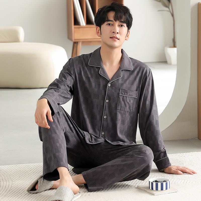 Pure Cotton Pajamas Men'S Spring And Autumn Long-Sleeved Loungewear Autumn And Winter Thin Large-Size Suit