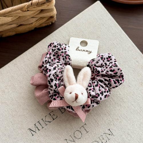Autumn Retro Sweet Pink Coffee Leopard Pattern Bow Rabbit Hairpin Hair Ring Temperament Baby Tie Ball Head Flower Girl