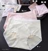 High-Waisted Plaid Jacquard Cotton Lace Underwear for Women - Breathable Candy Color Design
