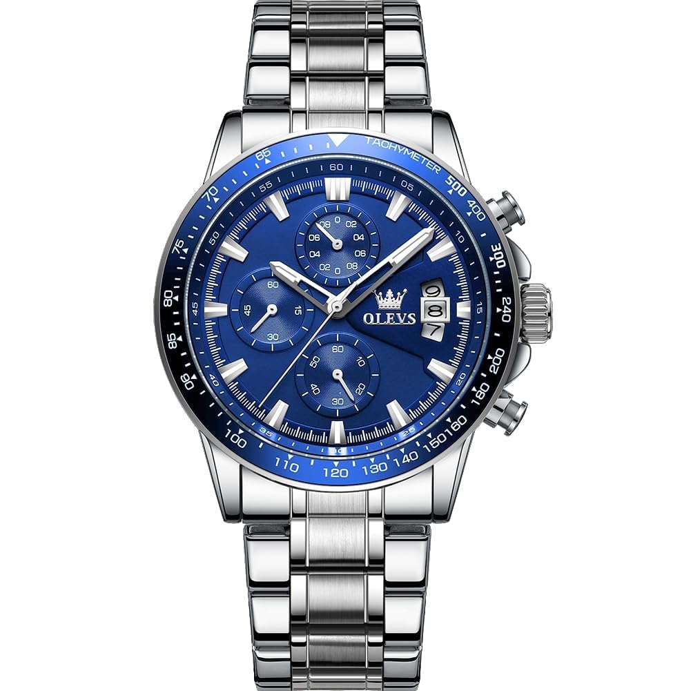 OLEVS Quartz Stylish Watch with Stainless Luminous Date Analogue for Students and Office Workers Men's Watch, Multi-Function Steel, Waterproof,