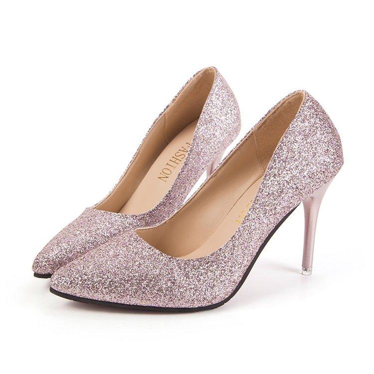 

Весенние пайетки женские туфли на высоком каблуке сексуальные стразы универсальный дизайн нишевые остроносые свадебные туфли туфли для подружки невесты 40 розовый