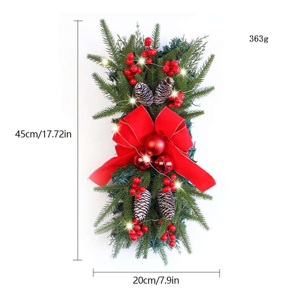 Christmas Stair Decoration Wreath with Pinecones&Bowknot Bell Xmas Tree Pendant Hanging Stairs Garland for Front Door Decoration