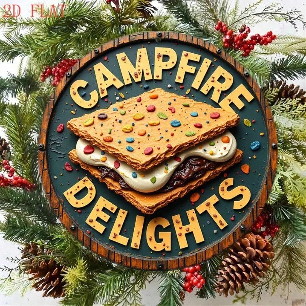 Vintage Campfire S'mores Round Tin Sign Rustic Wall Decor For Garden Bar Cafe Living Room Entryway