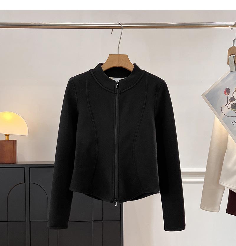 Women's Stand Collar Long Sleeve Jacket Regular Fit Elegant Commuter Solid Fleece Lined Zip Up Coat Windproof Warm Outerwear For Winter Outdoor Use