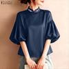 ZANZEA Women Stand Collar Casual Half Sleeve Blouse
