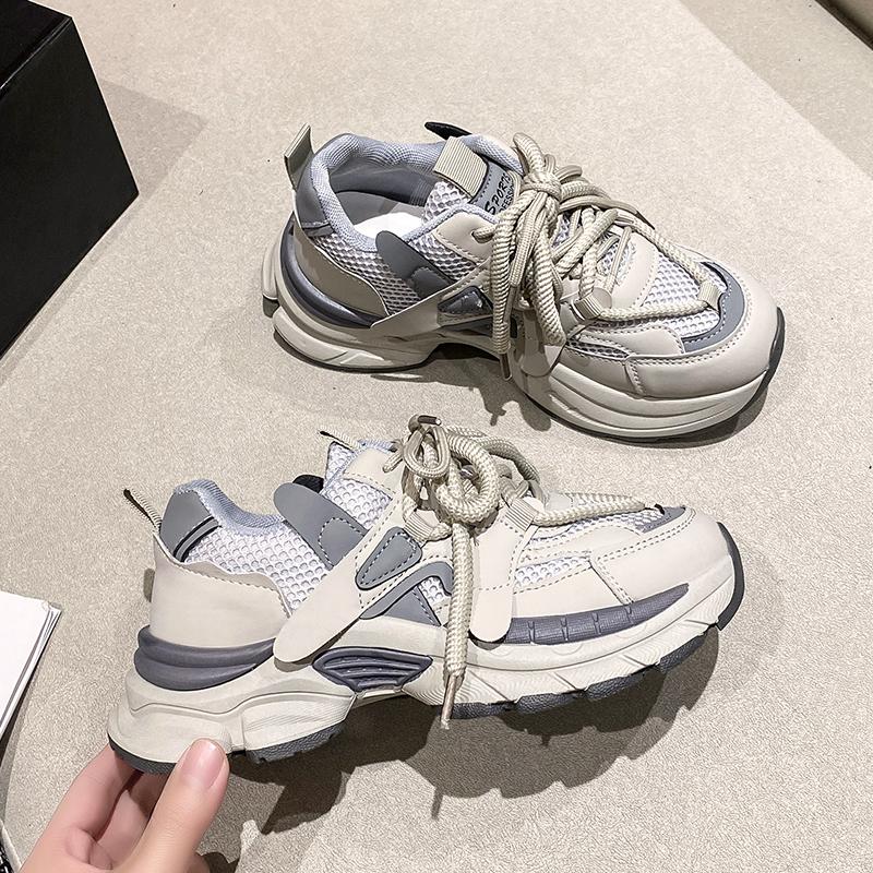 Fashion Latform Women's Sneakers 2024 Spring Lace-Up Thick Bottom Vulcanize Shoes Woman Pu Leather Breathable Sports Shoes Ladies