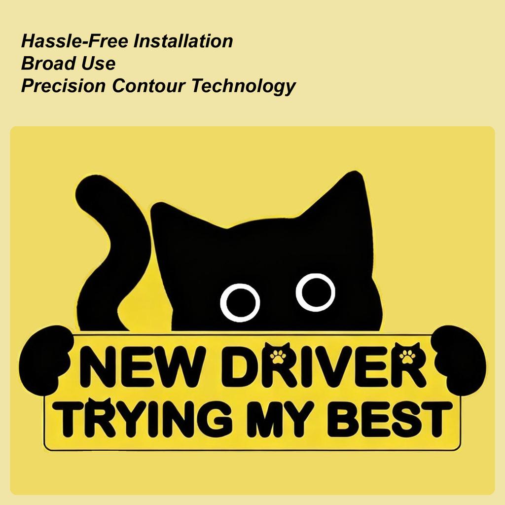 New Driver Sticker 3 Pieces Black Cat Automotive Decal Vehicle Decoration Decals For Drivers Road Trips Daily Commuting Outdoor