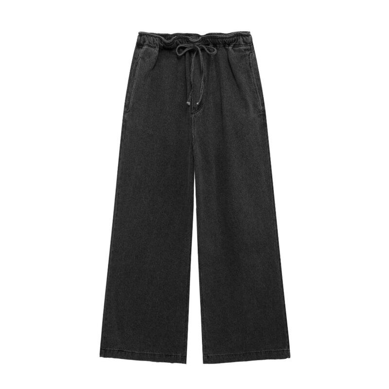 Fashion Wind 2024 New Fall Women's Clothing Open Collar Patch Pocket Denim Tops High Waist Loose Pants 1209427001