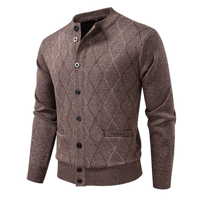 

Men s Winter Knitting Cardigan Solid Color Baseball Standing Neck Sweatercoat Fleece Warm Knit Sweater Jackets Man 2XL верблюд