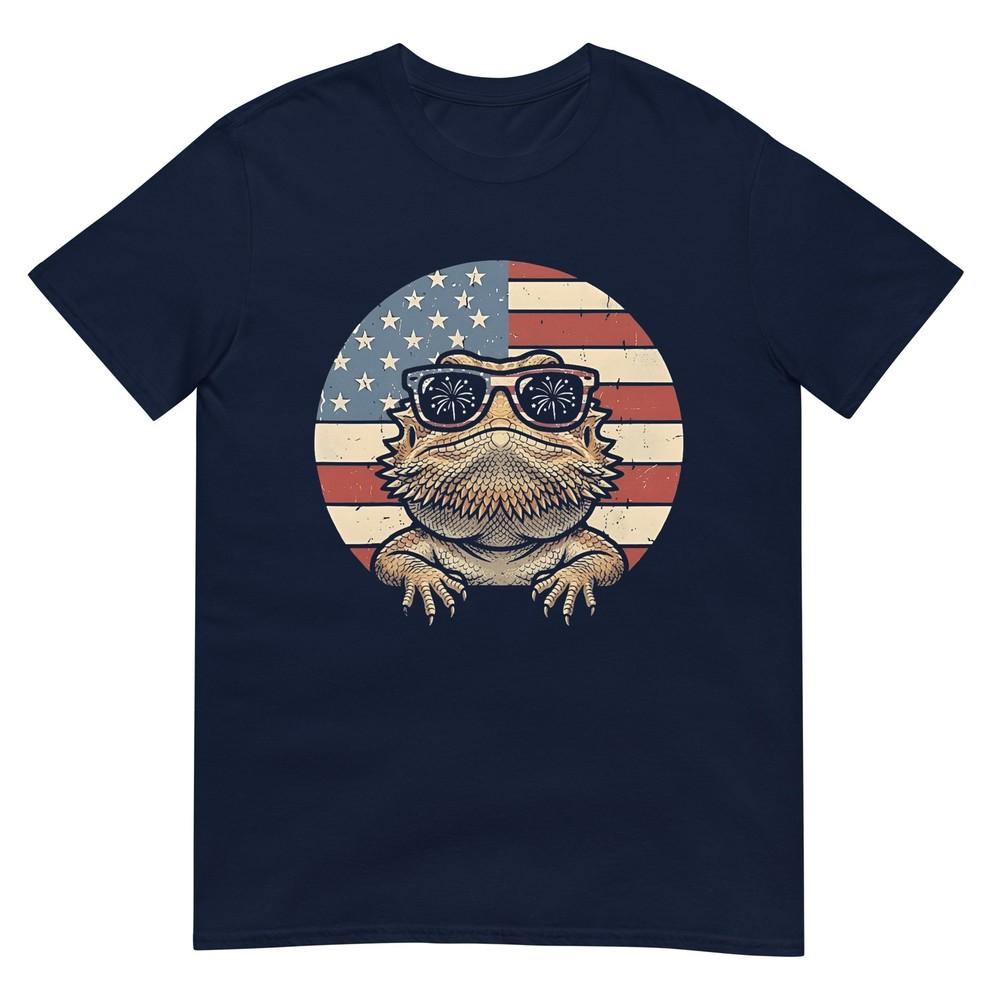 Retro Bearded Dragon 4th Of July America Lizard Usa Flag Tshirt S