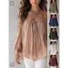 Women S Long Sleeve Blouse Ruffled Collar Loose Fit Solid Color Bohemian Style Casual Top
